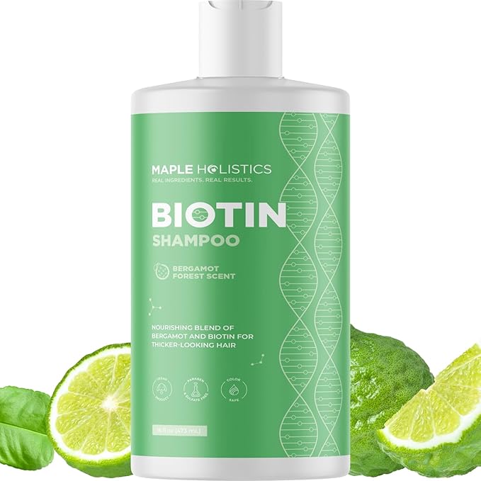 Woodsy Biotin Shampoo for Thinning Hair - Volumizing Shampoo for Fine Hair with B Vitamins Rosemary Bergamot Spruce & Tea Tree Oils - Paraben Silicone and Sulfate Free Vegan Formula (16 Fl Oz)
