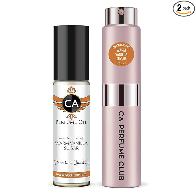 CA Perfume Duo Impression of Warm Vanilla Sugar For Women Perfume Layering Set Long Lasting Travel Size EDP + Body Oil Roll-On Bottle 0.27 Fl Oz+0.33 Fl Oz