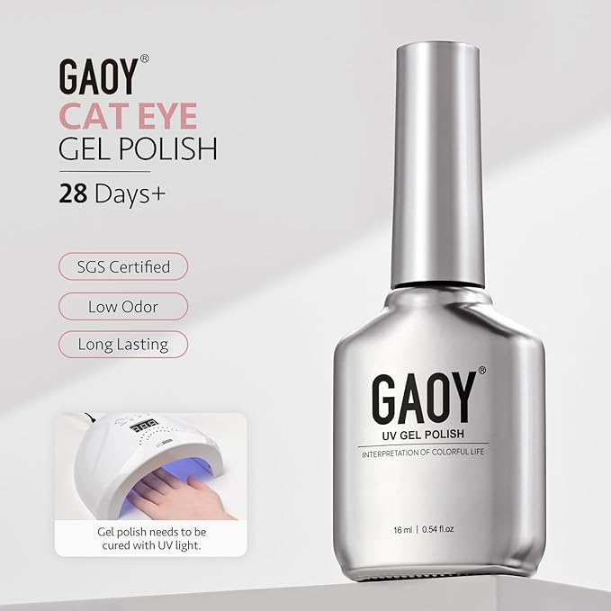 GAOY Pink Glassy Cat Eye Gel Nail Polish, 16ml Glitter Holographic Nail Polish with Magnet, Reflective Translucent UV Gel, 3303 Cotton Candy