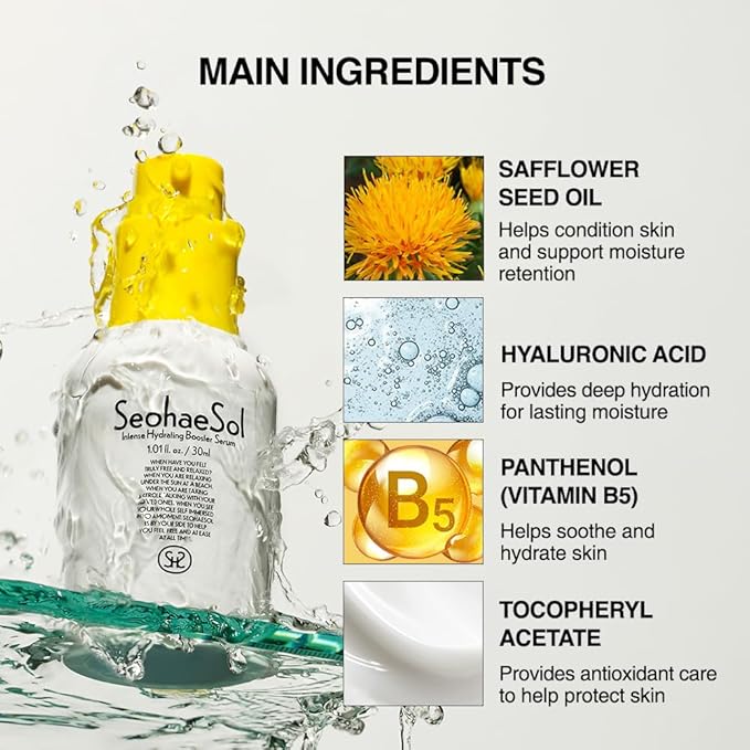 Intense Hydrating Booster Serum 30ml, Hydrating Face Serum with Niacinamide, Hyaluronic Acid & Panthenol, Moisture Barrier Support, Lightweight Non-Sticky for Dry Sensitive Skin