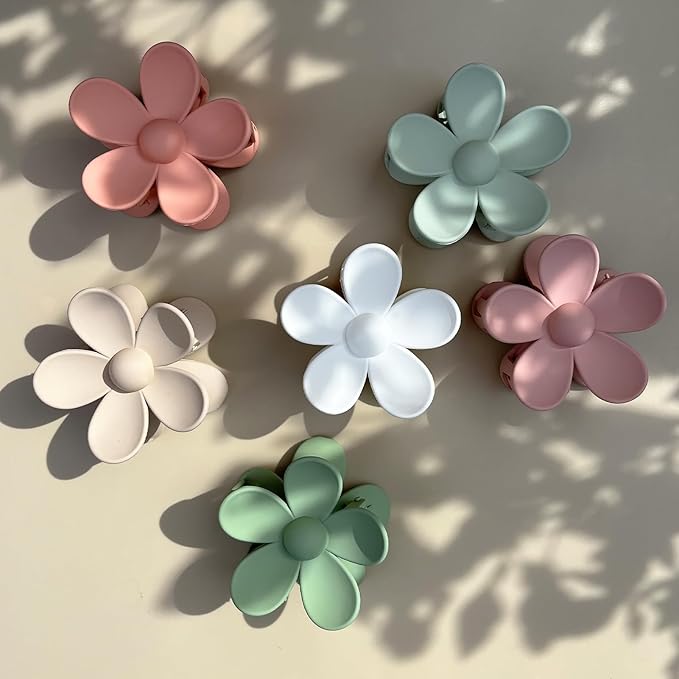 Flower Hair Clips 6 PCS for Women, Daisy Claw Clips Matte Large Claw Clips Strong Hold Jaw Clamps Hair Accessories for Thick Hair 6 Colors