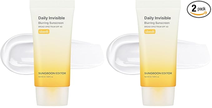 SUNGBOON EDITOR Daily Invisible Blurring Sunscreen with Broad Spectrum SPF 40 Invisible Sunscreen for Face, Makeup Primer spf, 50ml, 1.69 fl.oz, Oil Free, Weightless (Pack of 2)