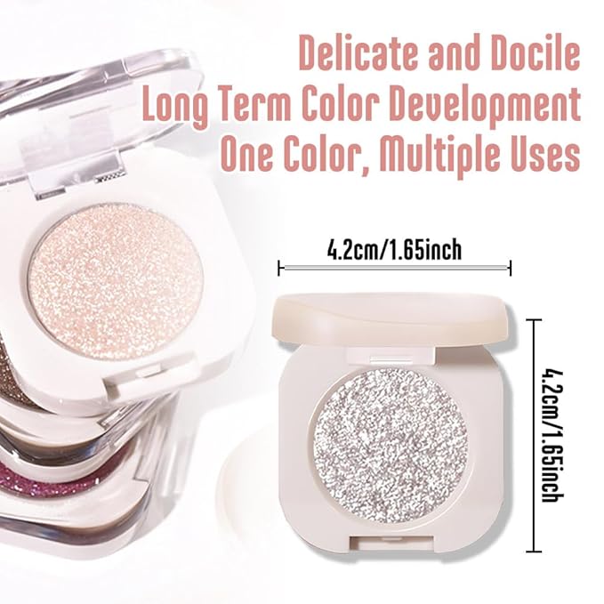 Glitter Eyeshadow Palette, Silver Shimmer Eyeshadow Makeup, Shiny Pressed Powder, Single Vegan Eye Shadow, Highly Pigmented Silver Eye shadow Makeup Palette,Monochrome Long Lasting Glitter Eyeshadow12