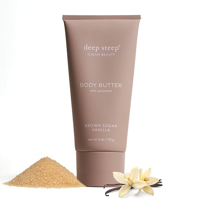 Deep Steep Body Butter, 6 oz – Rich Moisturizer with Ceramides, Coconut Oil, Argan Oil & Aloe Vera – Vegan, Clean Beauty, Smooth & Hydrated Skin (6 Ounces, Brown Sugar Vanilla)