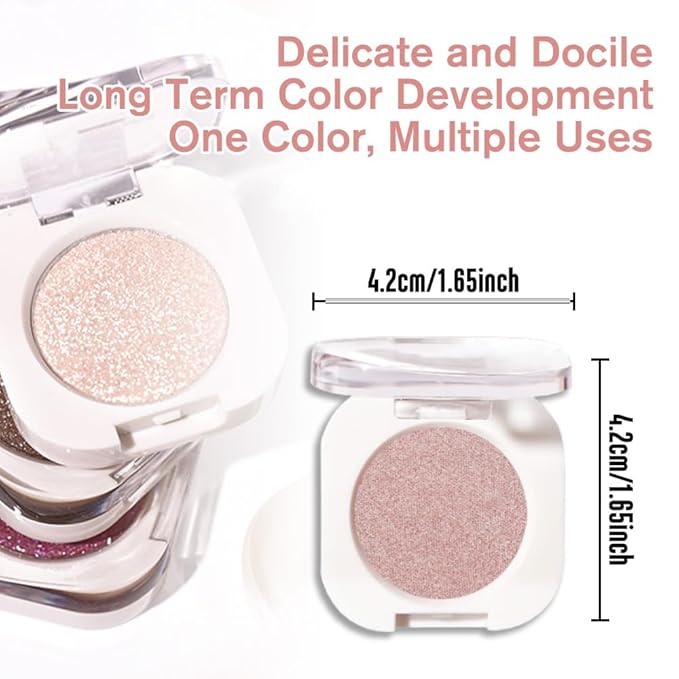 WanTuoluo Champagne Shimmer Single Glitter Cream Eyeshadow for Women, Rose Gold Sheer Monochrome Eye Shadow Makeup, Shiny Pressed Powder, Blendable Natural sombras para ojos, Girls Daily Gifts -24