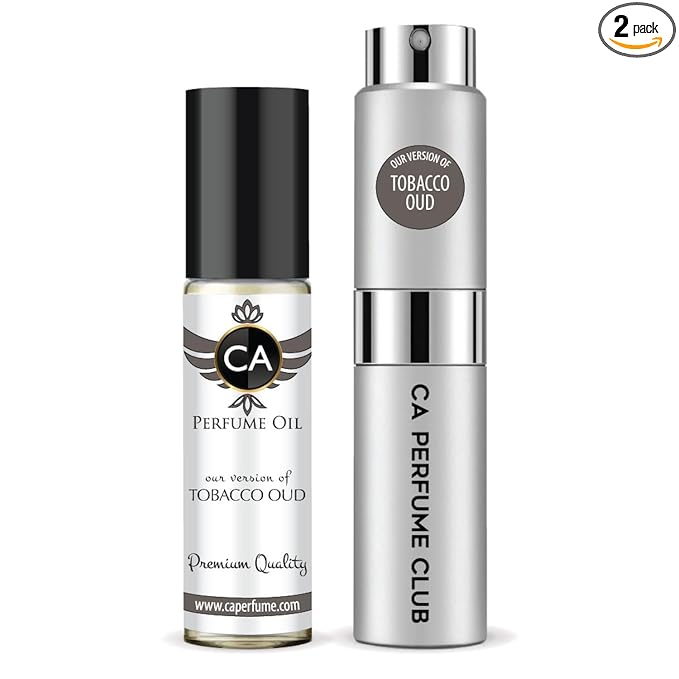 CA Perfume Duo Impression of Tobacco Oud For Women And Men Perfume Layering Set Long Lasting Travel Size EDP + Body Oil Roll-On Bottle 0.27 Fl Oz+0.33 Fl Oz
