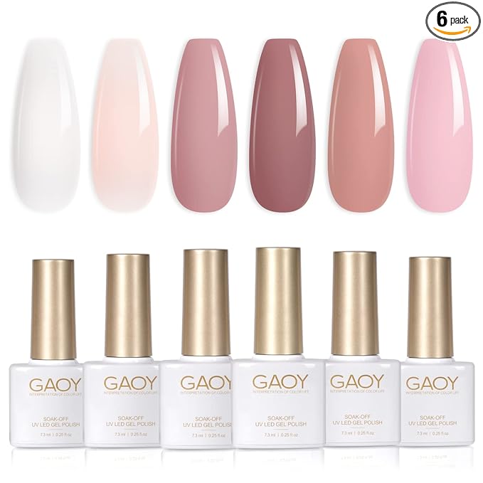 GAOY Pink Nude Gel Nail Polish Set, 6 Neutral Colors Jelly Milky White Soak Off UV Light Cure Gel Polish Kit for Salon and Nail Art DIY at Home