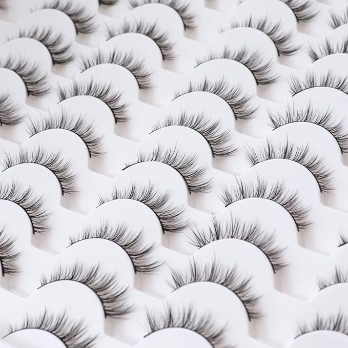Azenlo False Eyelashes 48 Pairs Faux Mink Lashes 14mm Wispy Lashes 3D Fluffy Cat Eye Lashes Pack Bulk Wholesale Strip Lashes(style 48-038)