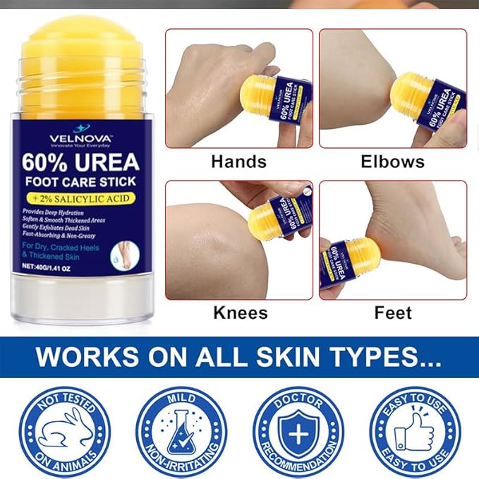 60% Urea Foot Care Stick with 2% Salicylic Acid – Maximum Strength Callus Remover & Foot Cream for Dry Cracked Heels – Exfoliating Moisturizer, Non-Greasy – 1.41 oz