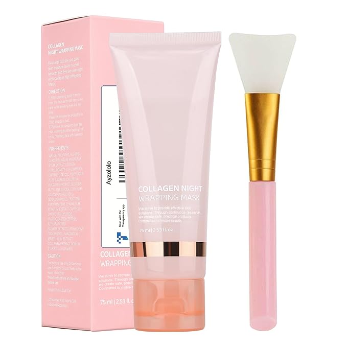 Ayzololo Collagen Night Wrapping Mask,Overnight Wrapping Mask,Peel Off Face Mask,Elasticity and Hydration Care,2.53 fl.oz(Brush Included)
