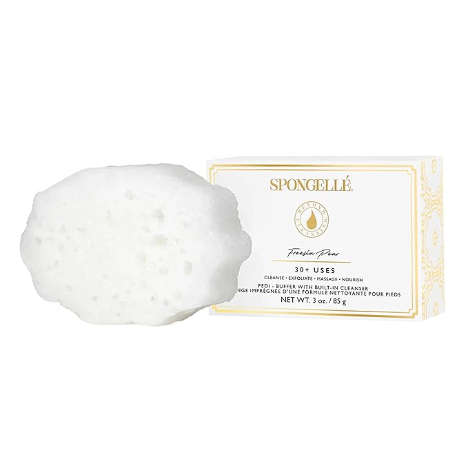Spongellé Freesia Pear Pedi Buffer Bath Sponge | Exfoliating Foot & Heel Scrub | Cleanse, Exfoliate, and Nourish in One Easy Step | Cruelty-Free, Vegan, Dermatologist-Tested, Made in USA | 30+ uses