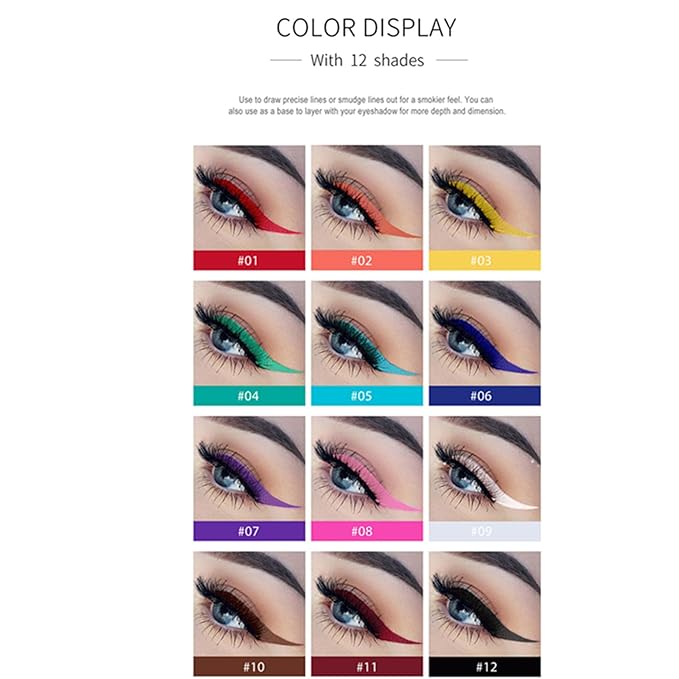 12 Colors Matte Liquid Eyeliner Set, Colorful Neon Eyeliner Pencil Rainbow Waterproof Long Lasting Matte Colorful Milti-Functional Eyeshadow Pen Mother's Day Eye Makeup Gifts for Women