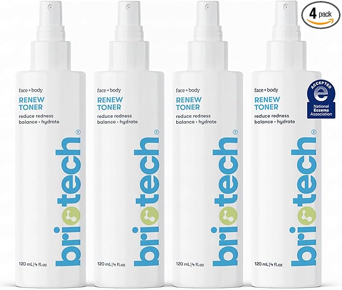 BRIOTECH Renew Toner, Hypochlorous Acid Spray, Minimize Appearance of Blemishes, Soothing Facial Mist for Sensitive Skin, Calm Redness & Bumps, Vegan, 4 fl oz (4 Pack)