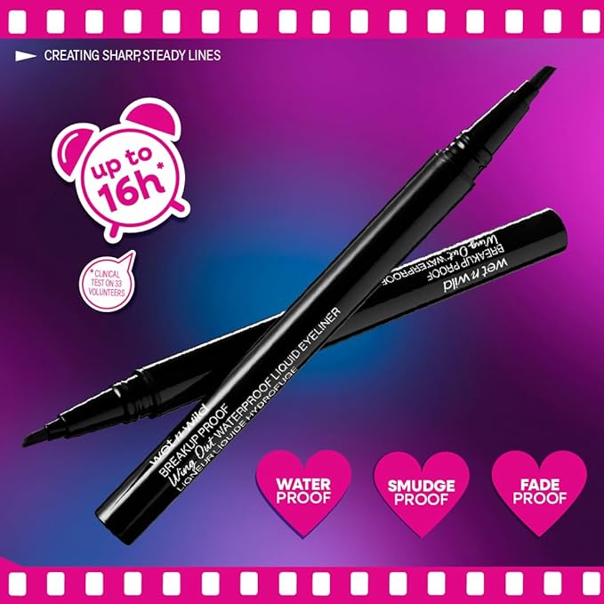 wet n wild Breakup Proof Wing Out Waterproof Liquid Eyeliner, 16-Hour Wear, Smudge-Proof & Cry-Proof, Flat Angled Brush for Precise & Bold Wings - Ultra Black