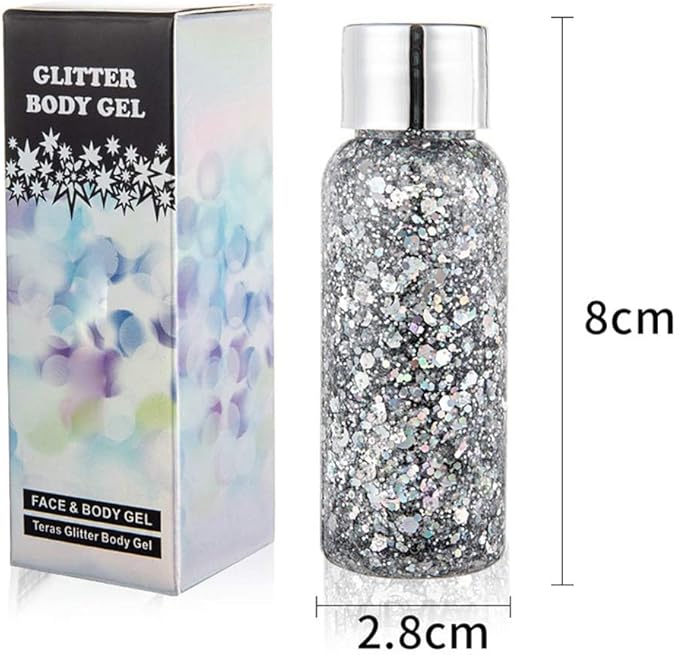 Body Glitter Gel, Mardi Gras Chunky Face Glitter Mermaid Sequins, Sparkly Hair Glitter,Singer Concert Festival Rave Accessories, Halloween Body Painting (#03 Pink)