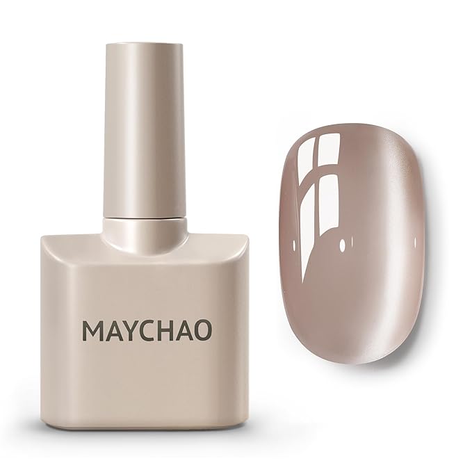 MAYCHAO 15ML Silk Nude Brown Cat Eye Gel Nail Polish 1Pc Glassy Brown Purple Cat Eye Gel Polish Soak off Holographic Magnetic Nail Polish for Nail Art Manicure Salon DIY at Home, 0.5 OZ