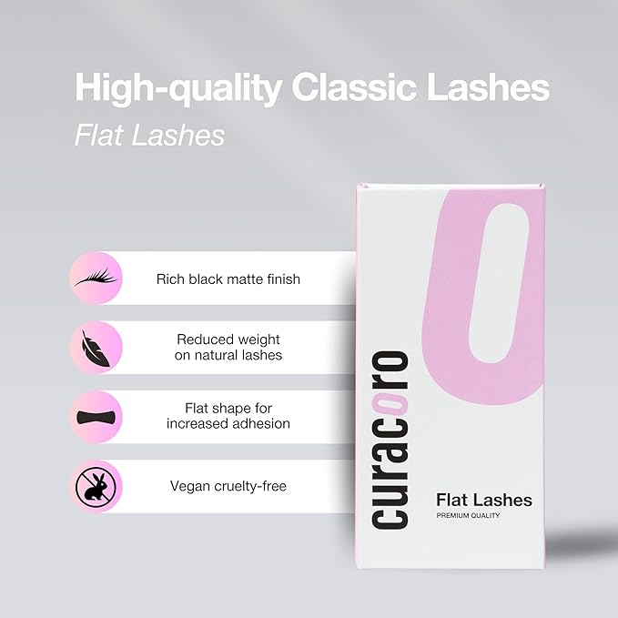 Curacoro Eclipse Flat Eyelashes Extension 9mm 0.18-D Curl, Light Lashes Extension Suppplies, Individual Eyelashes Salon Use, Black Mink False Lashes