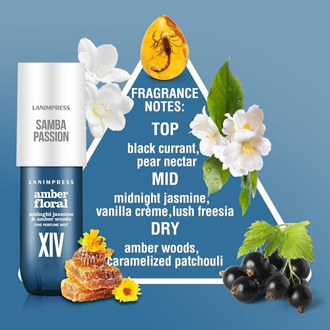 2 Pack 6 fl oz Hair Mist and Body Spray for Women（Eau De Parfum）,Amber Floral Perfume No.14，With Notes of Midnght Jasmine,Amber Woods