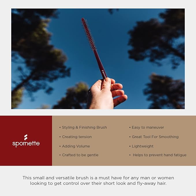 Spornette Mini Styler Boar Bristle .75 inch Round Brush for Blowouts, Volume, Styling, Finishing, Curling & Setting Short, Curly, Wavy, Straight, Thick, Normal or Thin Hair on Men & Women