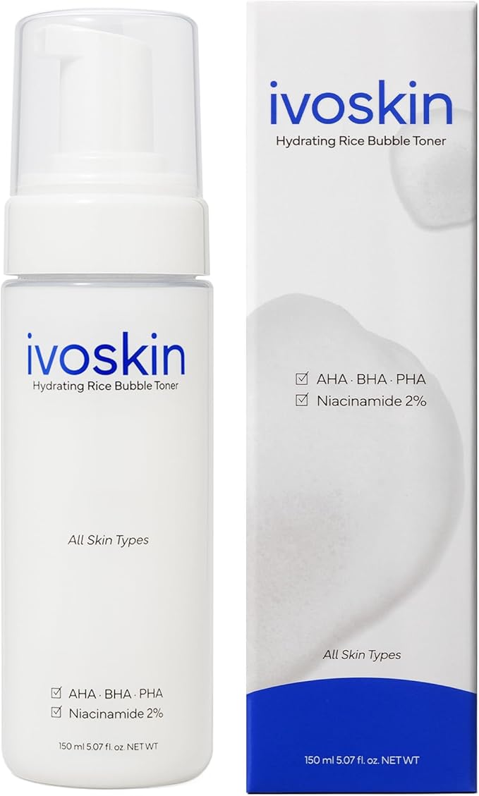 IVOSKIN Rice Milky Bubble Facial Mask, Soothing & Hydrating Face Toner with Black Rice Extract & Niacinamide, Helps Support Skin Barrier and Glow for Sensitive Skin, Korean Skincare (5.07fl oz/ 150ml)