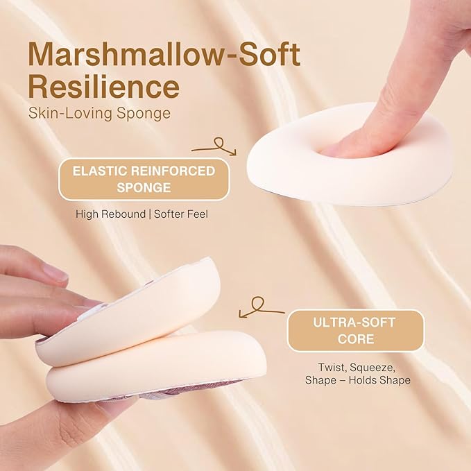Momo's Workshop Pink Denim Makeup Sponges,Super Soft Blenders Sponge for Liquid Foundation Sponge,Large&Soft Yet Bouncy Rubycell,Egg&Flat Edge shape for Dry/Combination Skin,2pcs &Storage Case