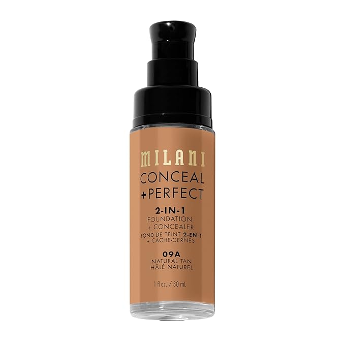 Milani Conceal + Perfect 2-in-1 Foundation + Concealer for a Flawless Complexion, Under Eye Corrector, Cover Redness and Imperfections, Waterproof and Sweatproof - 09A-Natural Tan