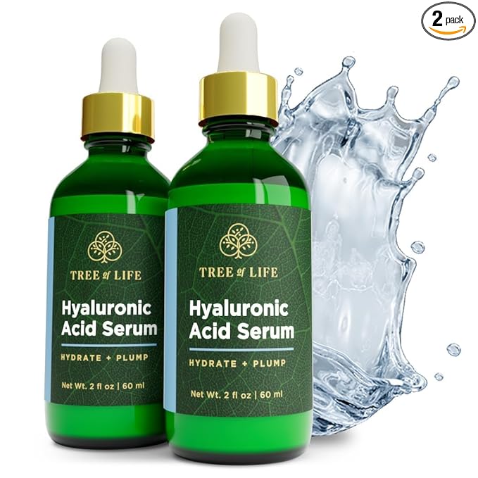Tree of Life Beauty Hyaluronic Acid Serum, Skin Brightening Face Oil for Dark and Age Spots, Facial Serums for Dry and Sensitive Skin Care with Vitamin E for Soft Smooth Skin, 2 Fl Oz, (Pack of 2)