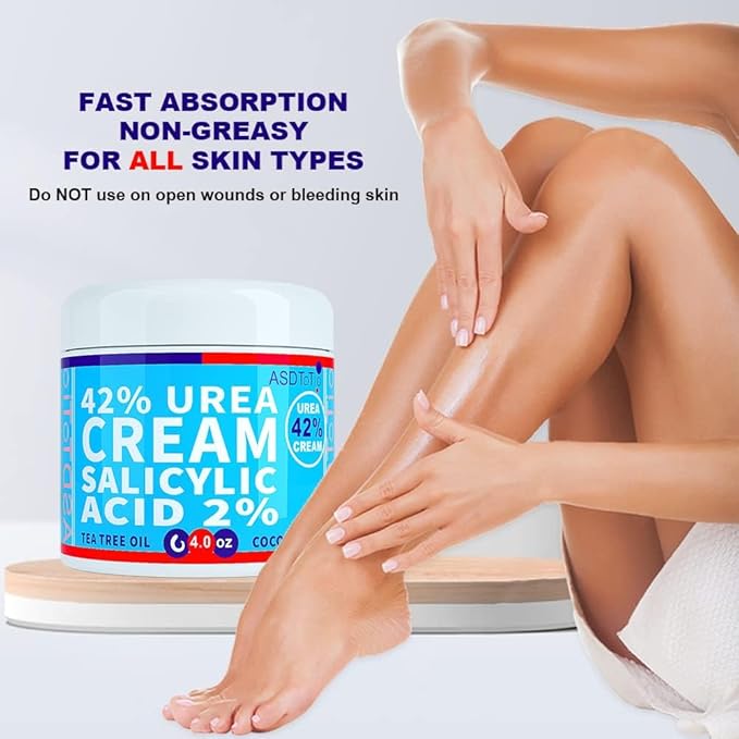 ASDToTio Urea Cream 42% - Premium Urea Foot Cream - With 2% Salicylic Acid, Tea Tree Oil, Shea Butter, Aloe Vera - For Feet, Hands, Heels, Elbows, Knees and More - 8 oz