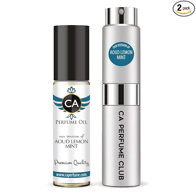 CA Perfume Duo Impression of Aoud Lemon Mint For Women And Men Perfume Layering Set Long Lasting Travel Size EDP + Body Oil Roll-On Bottle 0.27 Fl Oz+0.33 Fl Oz