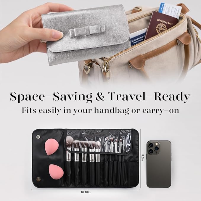 BEAKEY Makeup Brushes Set Premium Foundation Concealer Blush Bronzer Eye Shadow 10+2 PCS Brushes & Blender Sponges with Portable Makeup Bag