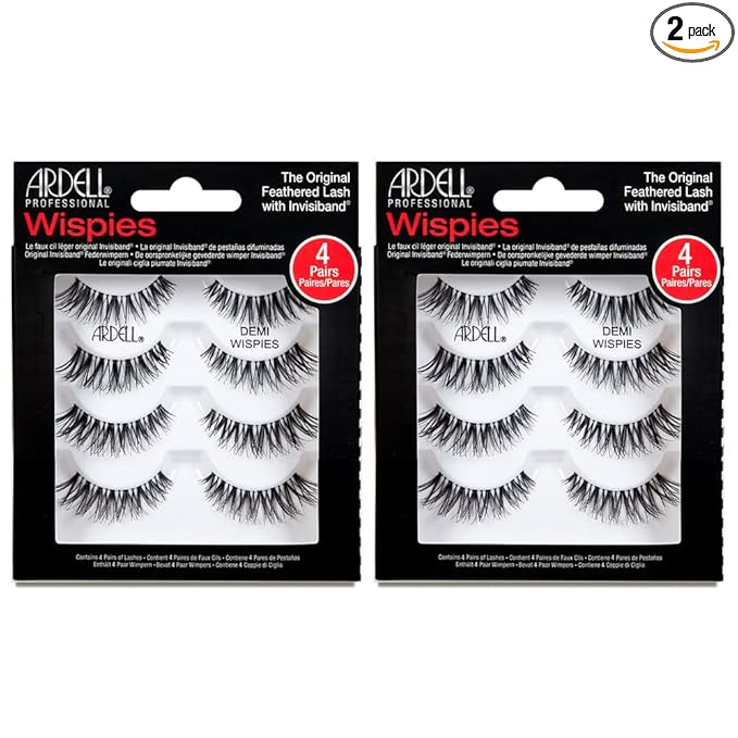 Ardell Demi Wispies False Eyelashes, Black - Full Volume Wispy Lashes, Reusable Strip - Natural Look, Eye Makeup Enhancement, 2 Pack