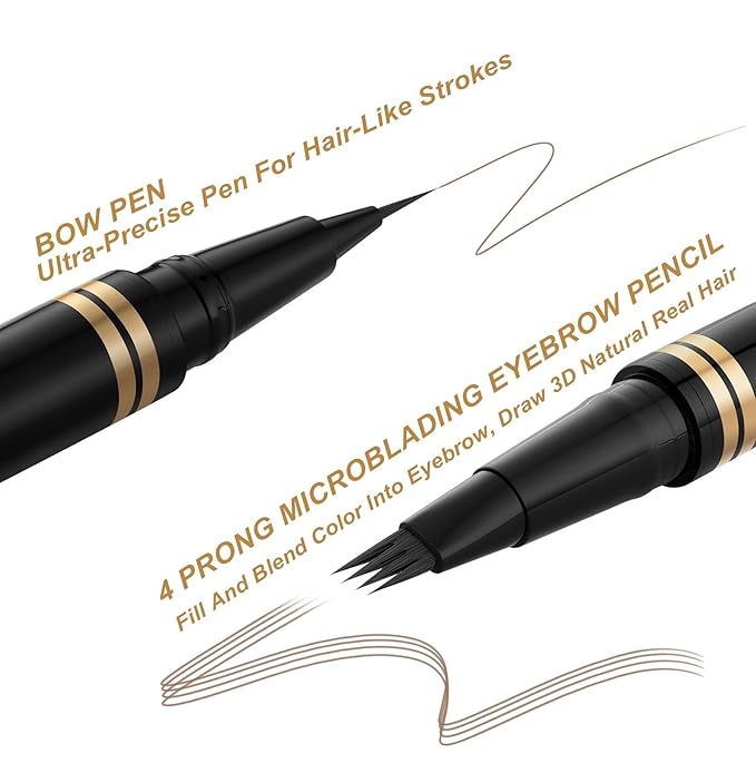 Eyebrow Pen,2-in-1 Waterproof Eyebrow Pencil with 4 Tip Microblading Brow Pen and Ultra-Precise Brow Pencil,with Dual-ended Eyebrow Brush,Eyebrow Makeup for Natural Looking - Brown