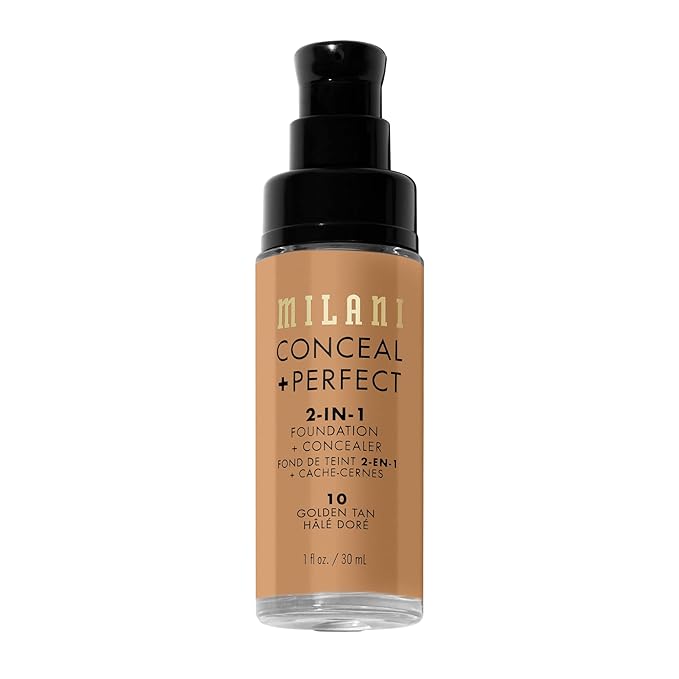 Milani Conceal + Perfect 2-in-1 Foundation + Concealer for a Flawless Complexion, Under Eye Corrector, Cover Redness and Imperfections, Waterproof and Sweatproof - 10-Golden Tan