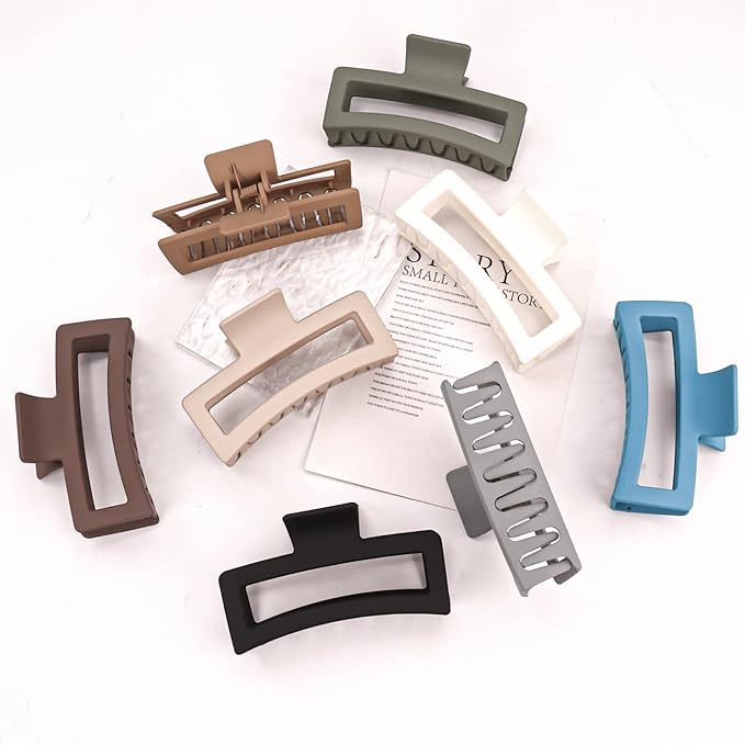 5 Inch Extra Large Claw Clips 8PCS XL Square Hair Clips Matte Rectangular Strong Hold Oversized Jaw Clip For Thick Long Curly Hair Big Jumbo Hair Clamps Hair Accessories For Women Girls
