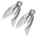 LFOUVRE Pack of 2 Knotted Bow Hair Scrunchies, 3 inch Diameter, 11.5 inch Hair Ribbon, Silky Satin Hair Scarf Hair Ties Bands, Hair Accessories for Women and Girls(Gray)