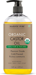 Majestic Pure Oil - 100% Pure and Natural- Cold Pressed & Hexane Free Natural Hair Growth Oil for Eyelashes, Eyebrows, Skin, Body, Face, Nails & Scalp - Organic Castor Oil 16 Fl Oz