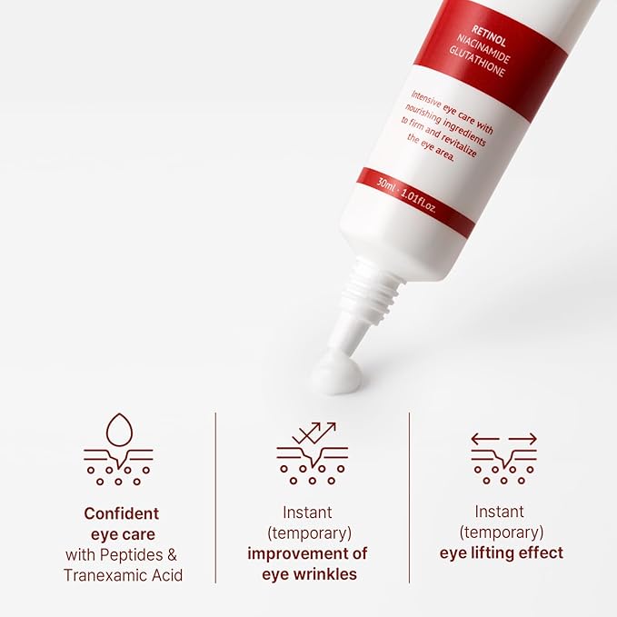 AVCA Peptide Eye Cream with Tranexamic Acid – Korean Under Eye Cream for Dark Circles, Fine Lines & Firming – Retinol, Niacinamide & Hyaluronic Acid, 30ml(1.01 fl.oz)