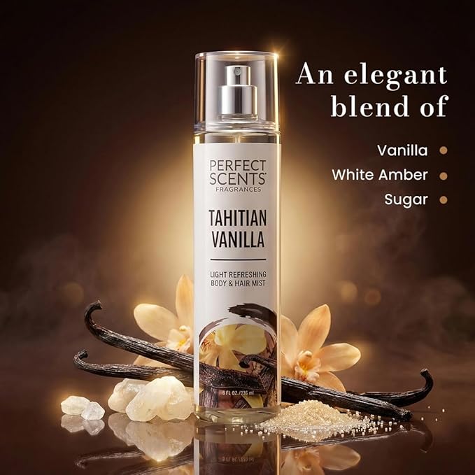 Instyle Fragrances | Body & Hair Mist | Tahitian Vanilla Scent | With Panthenol | CLEAN, Vegan, Paraben Free, Phthalate Free | Premium 8 Fl Oz Spray Bottle