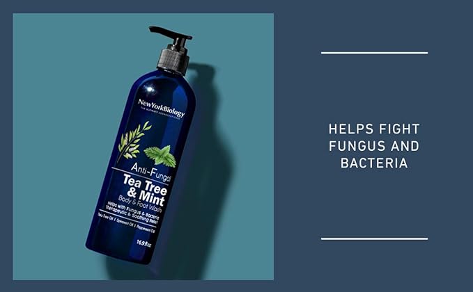 New York Biology Tea Tree Body Wash with Tea Tree Mint Body Wash for Men and Women - Helps Jock Itch & Itchy Skin, Nail Fungus, Athletes Foot, Eczema & Body Odor, Ringworms – 16 Fl Oz