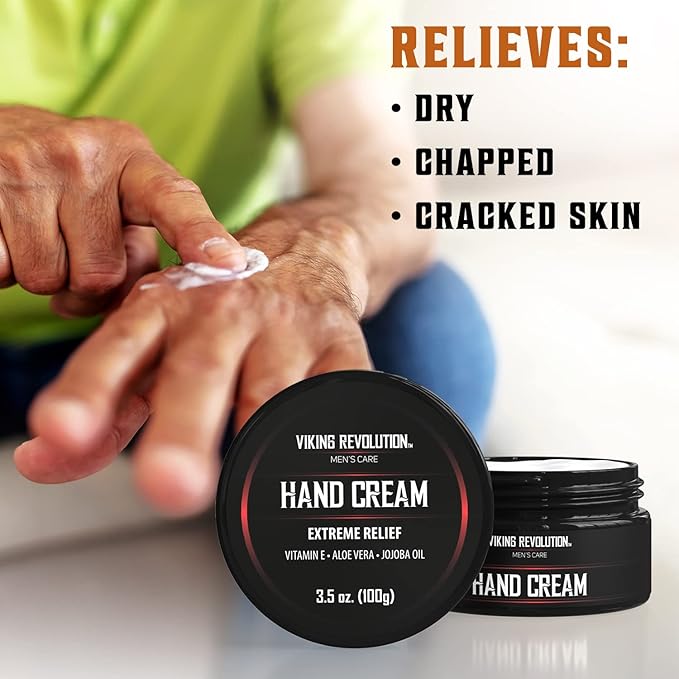 Viking Revolution Men's Hand Cream - Repair Cream for Dry, Cracked Hands - Aloe Vera Treatment with Vitamin E (3.5oz) (Pack of 2)