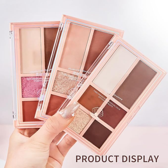 Matte Shimmer Glitter Eyeshadow Palette – 6-Color Warm Peach Brown & Pink Diamond Eye Shadow Kit, High Pigment Long-Lasting Nude Neutral Makeup Palette for Daily Natural Soft Glam Looks