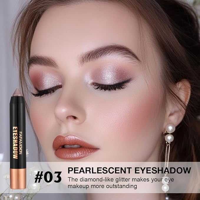 FeiCuiYun 2Pcs Monochrome Cream Shimmer Glitter Eyeshadow Pencil Stick for Women, Eye Shadow Eyeliner Pencil Sticks Makeup, sombras para ojos, Waterproof, Vegan & Cruelty-Free, (03+05, 2Pcs)