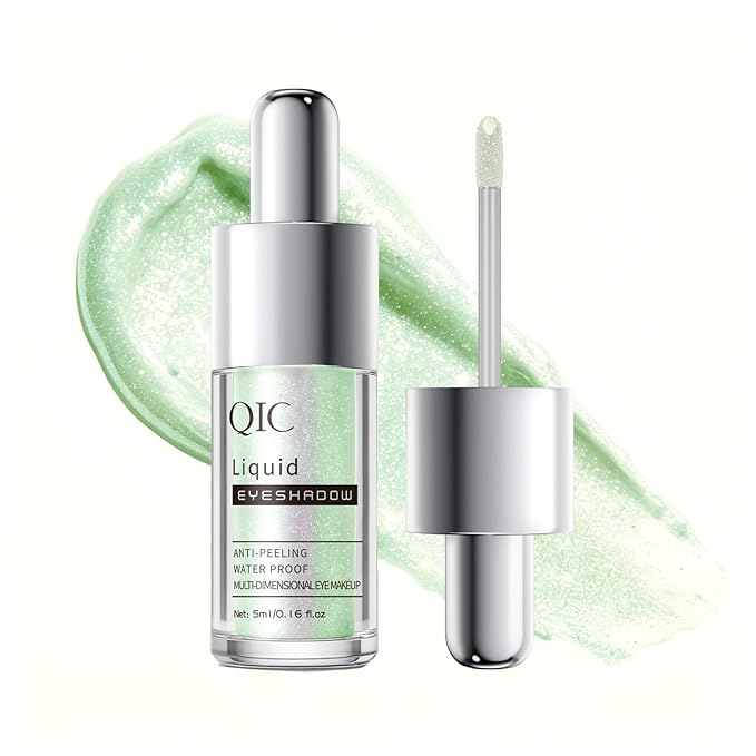 QIC Liquid Glitter Eyeshadow, Metallic & Shimmer Finish, Long Lasting, Non-Creasing, Smudge-proof, Lightweight Formula Liquid Eyeshadow for All Skin Tones, Buildable Color (08 Mint Green)