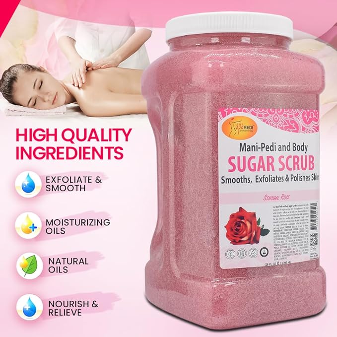 SPA REDI Sensual Rose Sugar Scrub | Dual-Action Exfoliation & Hydration Treatment | The Lotion-Step Eliminator for a Faster, More Profitable Service and Luxurious Deep Hydration 128 Oz