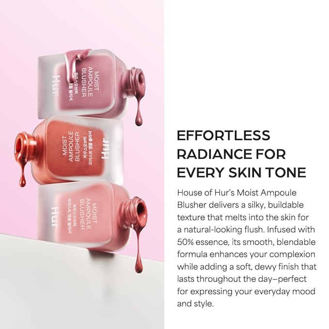 House of Hur Moist Ampoule Blusher with 50% Moisture Essence | Hydrating & Long-Lasting Blush | 0.33 fl. oz. (9 Shades) - Deep Plum