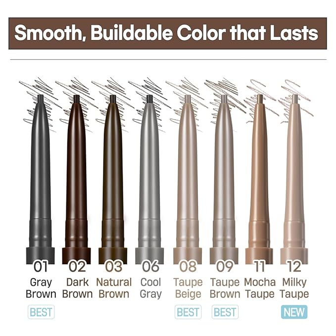 PERIPERA Speedy Skinny Brow (09 Taupe Brown),1.5mm Precise Eyebrow Pencil, Dual-Sided Fine Tip Shades, Define Fills Brow Make up, K Beauty, Korean Make-up