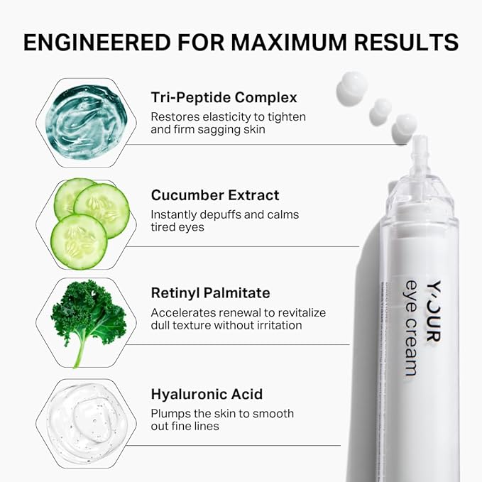 Y'OUR Retinol Collagen Peptide Repair Eye Cream | Firms, Brightens & Depuffs | Cucumber + 3 Collagen-Boosting Peptides + Hyaluronic Acid | For Dark Circles, Fine Lines & Crow's Feet
