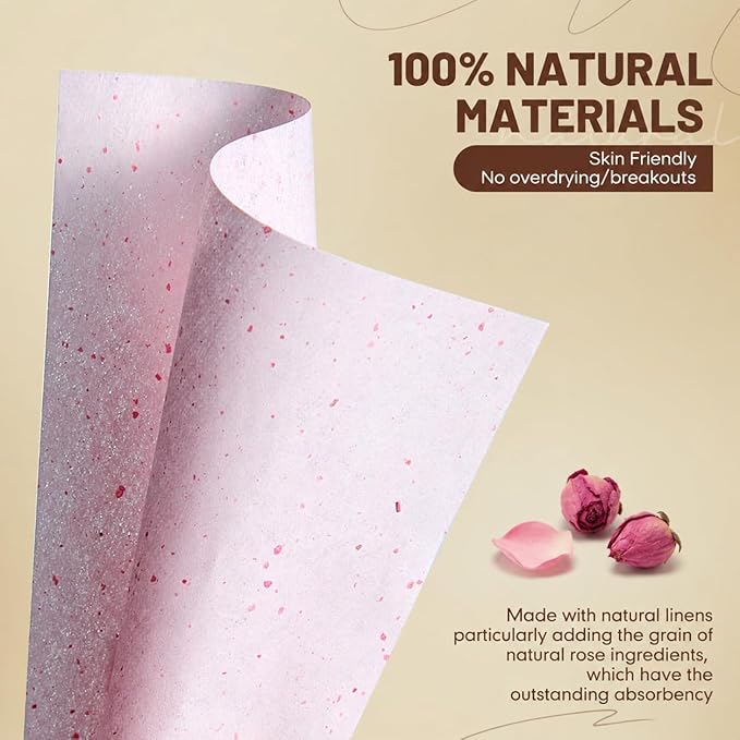 Makeup Mirror with Facial Oil Blotting Paper Sheets – 100 Counts, Silver Compact Folding Cosmetic Travel Mirror Pack (Rose)