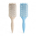 Curl Defining Brush for Curly Hair, Vented Detangling Hair Brush for Wet and Dry Styling, Curved Brush for Shaping and Smoothing Curl Clumps, Lightweight Hair Brush (Blue Beige)