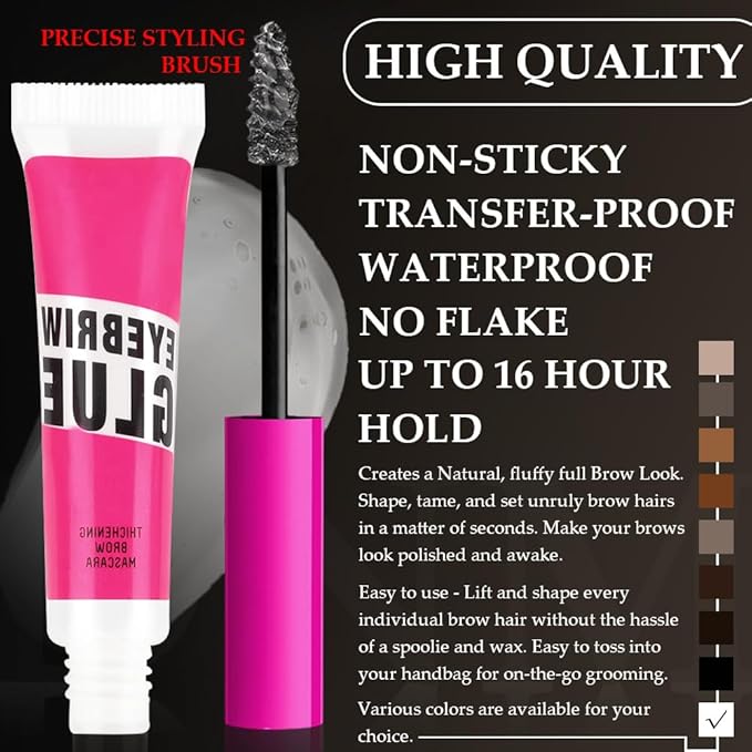 Tinted Thickening Brow Mascara,Tinted Eyebrow Gel,Waterproof, Transfer-proof, Brush to Fill in Eyebrows and Cover Gray Hairs - Cruelty Free (1Pcs #09 transparent brow glue)